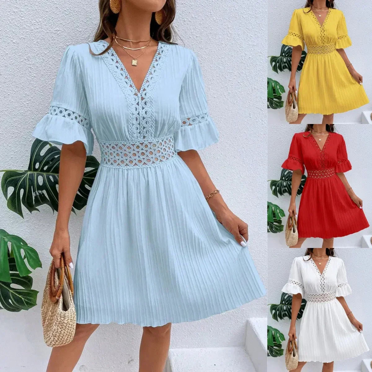 👗【S-XL】2024 Elegantní patchworkové krajkové šaty