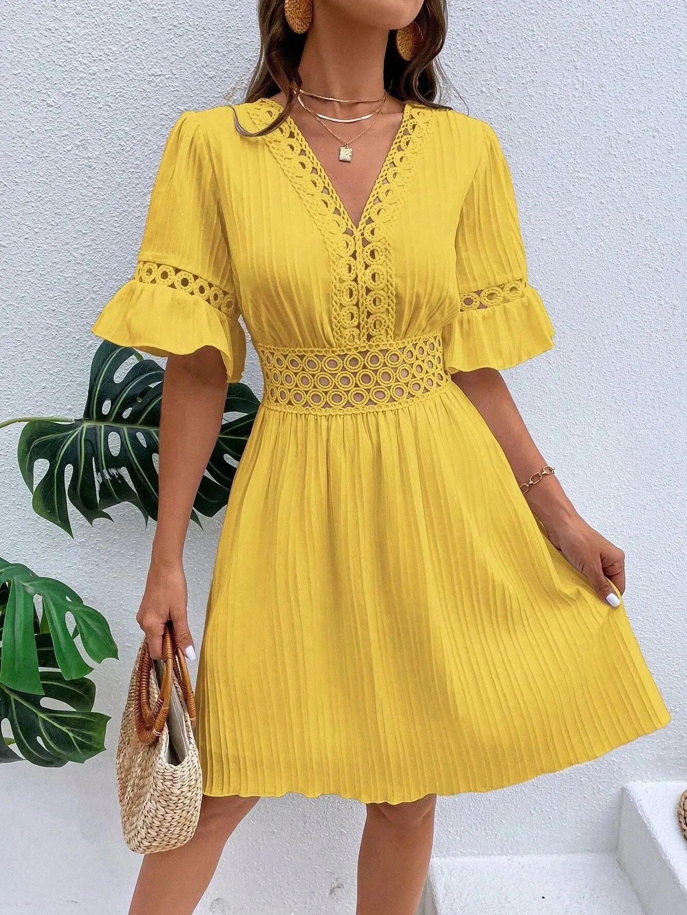 👗【S-XL】2024 Elegantní patchworkové krajkové šaty