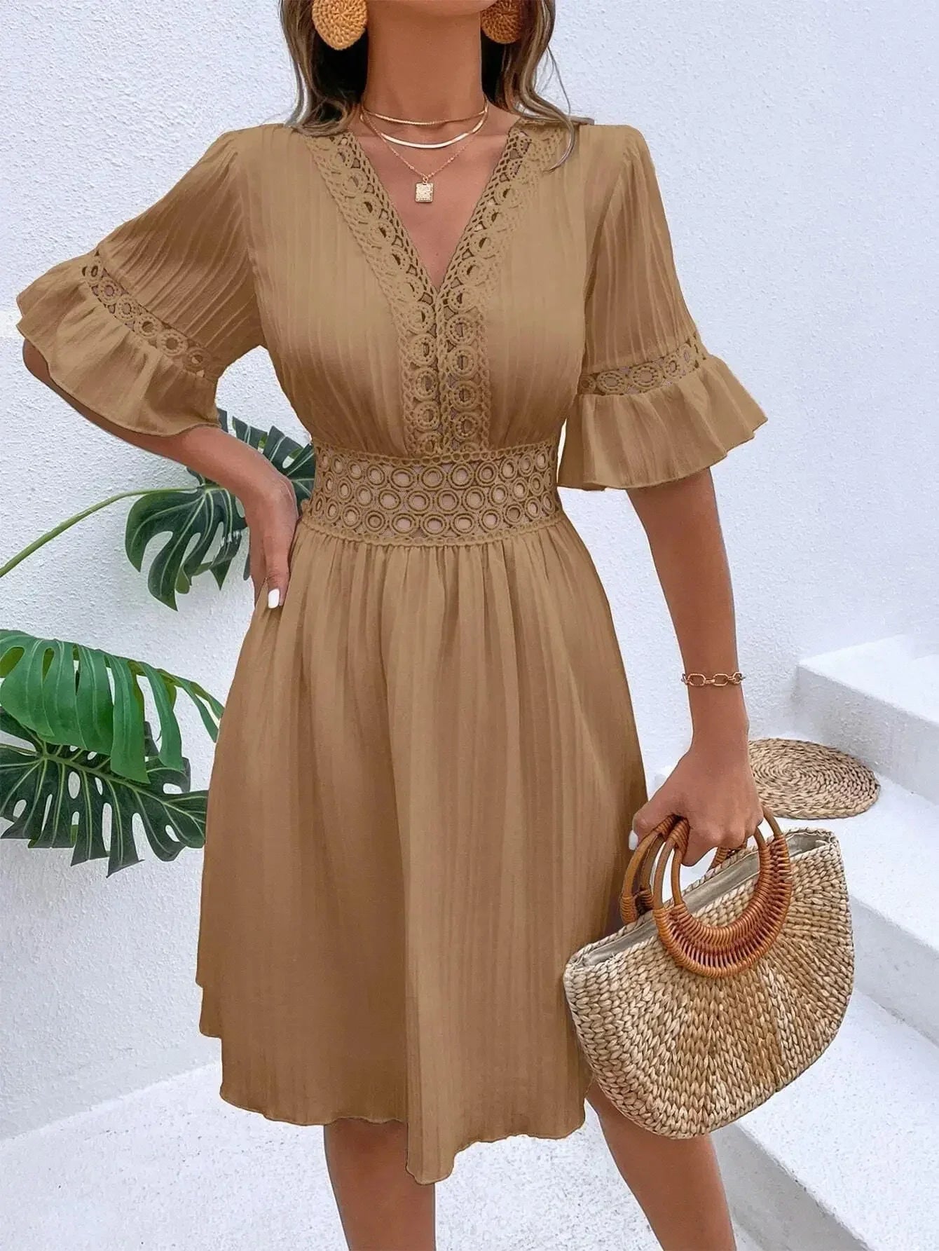 👗【S-XL】2024 Elegantní patchworkové krajkové šaty