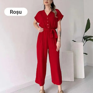 💖Dámský ležérní overal s krátkým rukávem a výstřihem do V
