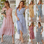 Načíst obrázek do prohlížeče Galerie, Šaty Wrap V-Neck krátké rukávy Bandeau bohémské šaty
