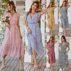 Šaty Wrap V-Neck krátké rukávy Bandeau bohémské šaty