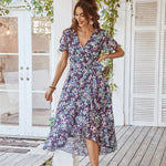 Načíst obrázek do prohlížeče Galerie, Šaty Wrap V-Neck krátké rukávy Bandeau bohémské šaty
