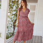 Načíst obrázek do prohlížeče Galerie, Šaty Wrap V-Neck krátké rukávy Bandeau bohémské šaty
