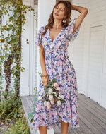 Načíst obrázek do prohlížeče Galerie, Šaty Wrap V-Neck krátké rukávy Bandeau bohémské šaty

